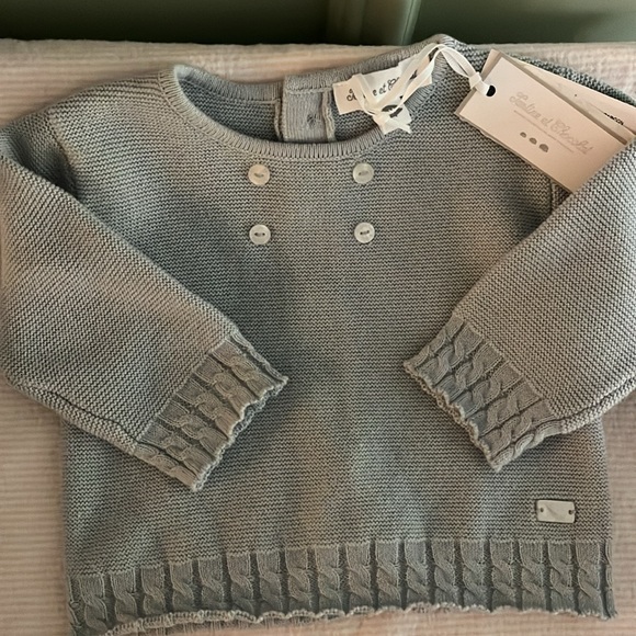 Tartine et Chocolat NWT baby blue knit sweater and matching pants size 3m - Picture 2 of 7